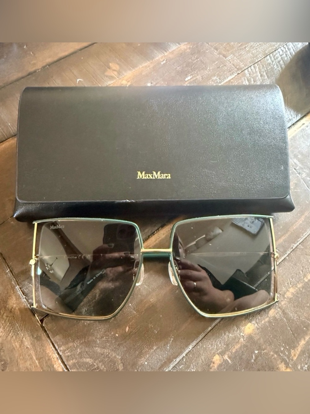 MaxMara Men's Green Metal Frame Sunglasses with Dark Lenses